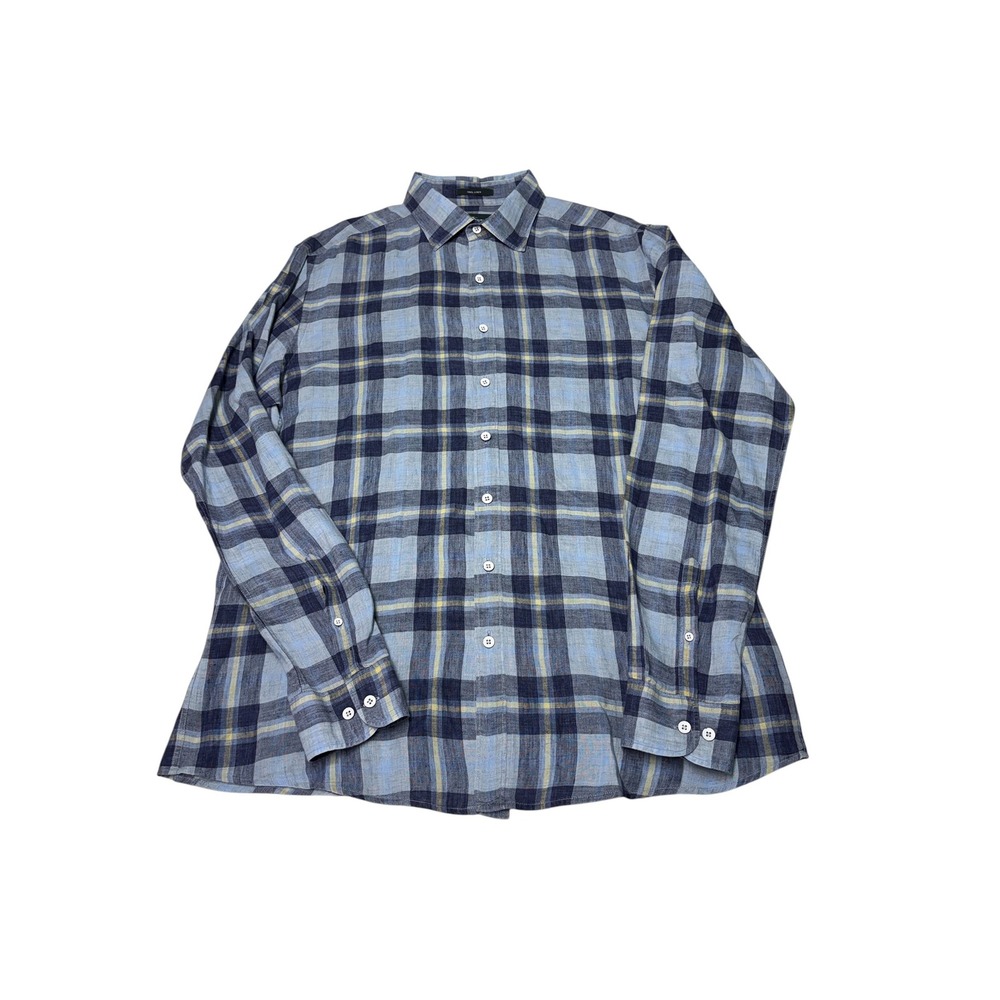 Rodd & Gunn Mens XL Blue Plaid 100% Linen‎ Button Down Shirt Sports Fit